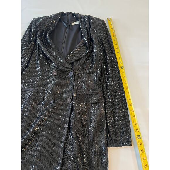 Eliza J Sequin Button Down Coat Dress Womens Size 8 Y2K Glam Party Event Black - Picture 6 of 15